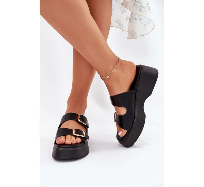 Dámské Klapky Na Klínu A Platformě S Přezkami Černé model 21697267 - Boto