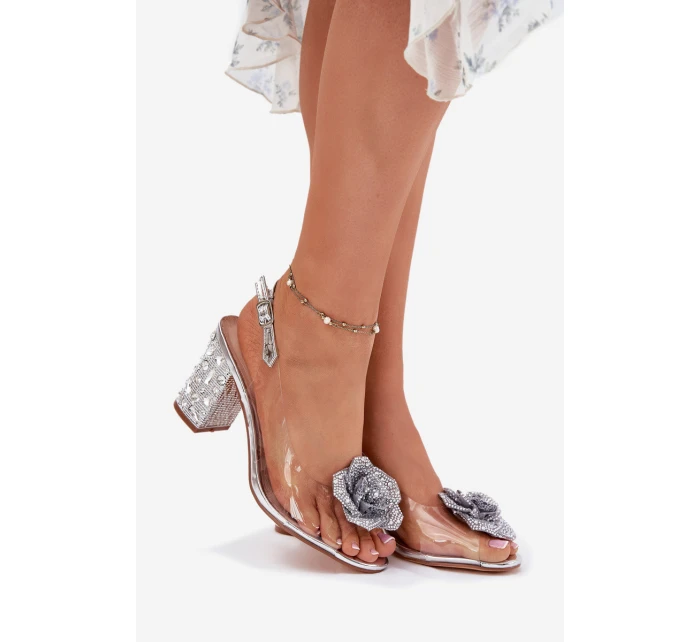 Transparentne Sandały Na Słupku Z Kryształkami I Ozdobą D&A MR51-702 Srebrne Transparentne Sandały Na Słupku Z Kryształkami I Ozdobą D&A MR51-702 Srebrne