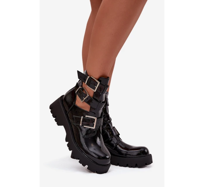 Lakované dámské s pásky a Černé model 21709075 - Boto Lakované dámské s pásky a Černé model 21709075 - Boto