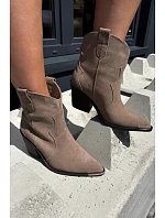 Kožené semišové kožené kozačky na podpatku s izolací Khaki model 22320935 - Boto