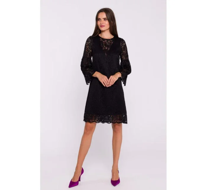 Krajkové šaty ve tvaru  černé model 20531296 - STYLOVE