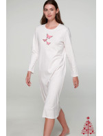 Dámska nočná košeľa s dlhým rukávom 19514 biela/škvrnitá - Vamp