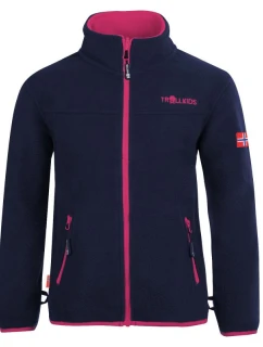 Trollkids Oppdal Jacket XT dievčenská fleecová bunda so zipsom v tmavo modro-ružovej farbe (415-114)