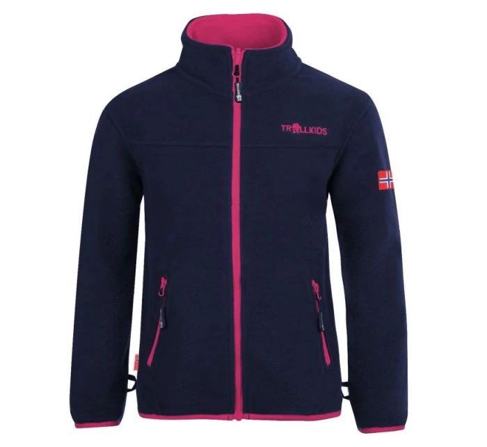Trollkids Oppdal Jacket XT dievčenská fleecová bunda so zipsom v tmavo modro-ružovej farbe (415-114)
