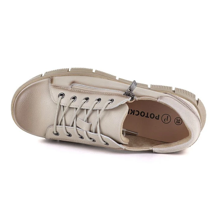 Dámské kožené boty na platformě béžové model 22097280 - Cambell Dámské kožené boty na platformě béžové model 22097280 - Cambell