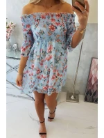 Španielske šaty s kvetinovým motívom modrej