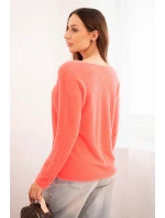 Dámský svetr z měkké pleteniny s výstřihem do V korálový