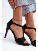 Sandały Damskie Na Szpilce Z Eko Zamszu Czarne Obdaria Sandały Damskie Na Szpilce Z Eko Zamszu Czarne Obdaria