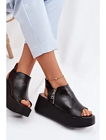 Zazoo 1792 Kožené sandály na platformě Černé Zazoo 1792 Kožené sandály na platformě Černé