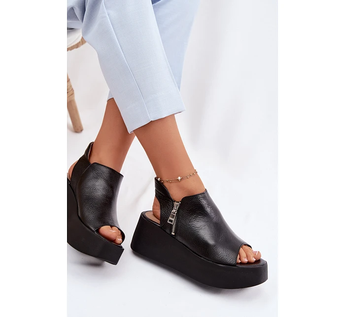 Zazoo 1792 Kožené sandály na platformě Černé Zazoo 1792 Kožené sandály na platformě Černé