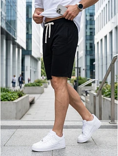 Pánske teplákové šortky so šnúrkou, čierne, FashionStreet SX2625