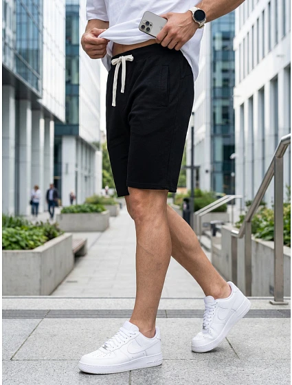 Pánske teplákové šortky so šnúrkou, čierne, FashionStreet SX2625 Pánske teplákové šortky so šnúrkou, čierne, FashionStreet SX2625