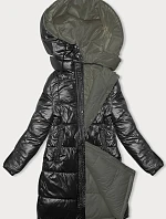 Dámska hrubá obojstranná zimná bunda black-khaki (V768g)