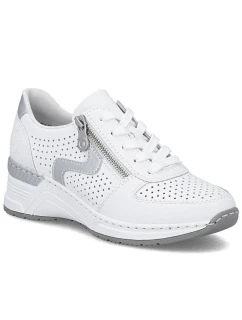 Skórzane sneakersy damskie na białe model 22034192 - Rieker
