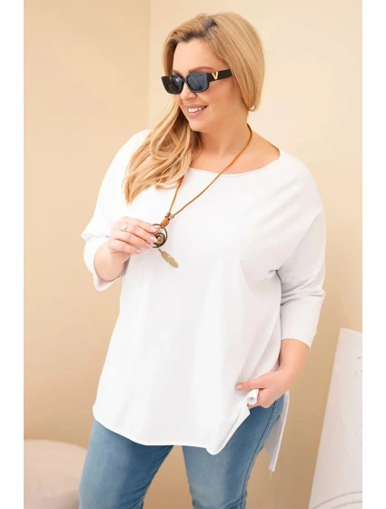 Dámská bavlněná blůza Plus Size asymetrická s náhrdelníkem bílá