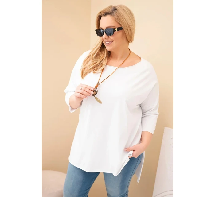 Dámská bavlněná blůza Plus Size asymetrická s náhrdelníkem bílá