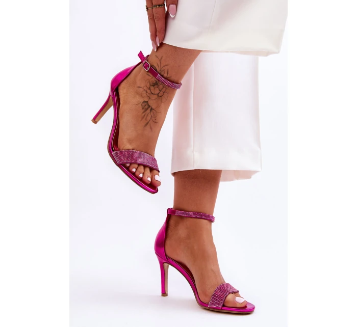 Damskie Sandały Na Szpilce Z Dżetami Fuksja Perfecto