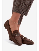 Dámske mokasíny typu loafers s ozdobným prvkom, hnedé, Evelora