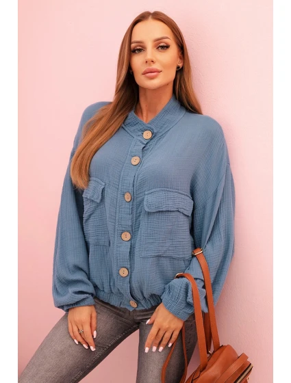 Dámske mušelínové tričko s dlhým rukávom denim blue