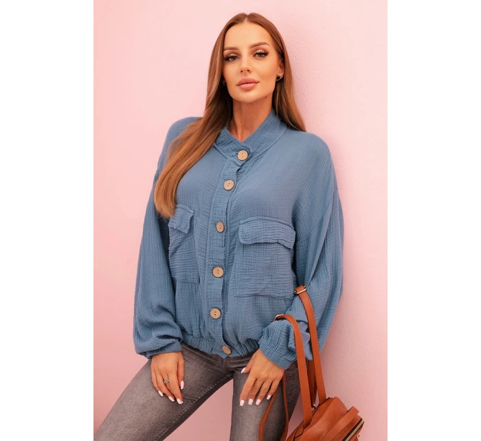 Dámske mušelínové tričko s dlhým rukávom denim blue