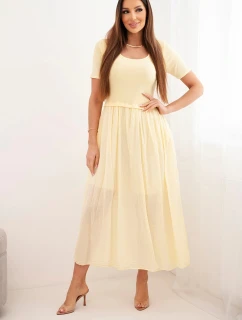 Dámske bavlnené midi šaty s krátkymi rukávmi a rozšírenou spodnou časťou žlté