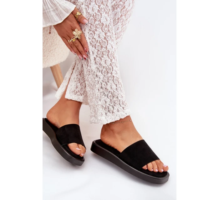 Klapki Damskie Na Platformie Z Eko Zamszu Czarne Jorina Klapki Damskie Na Platformie Z Eko Zamszu Czarne Jorina