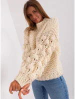 Sweter AT SW model 18895510 jasny beżowy - FPrice Sweter AT SW model 18895510 jasny beżowy - FPrice