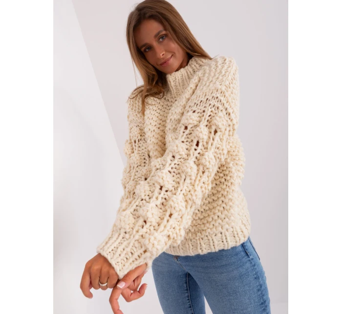 Sweter AT SW model 18895510 jasny beżowy - FPrice Sweter AT SW model 18895510 jasny beżowy - FPrice