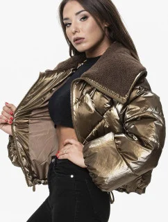 Krátká hnědá oversize bunda se širokými rukávy model 21242398 - Ann Gissy