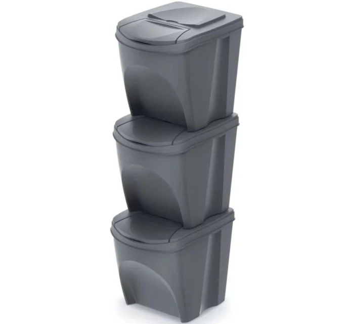 Odpadkové koše 25 l SORTIBOX SET 3 PACK OF GRAY STONE detské