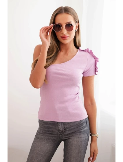 Dámská bavlněná blůza na jedno rameno s volánkem světle fialová Dámská bavlněná blůza na jedno rameno s volánkem světle fialová