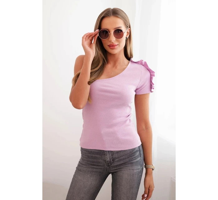 Dámská bavlněná blůza na jedno rameno s volánkem světle fialová Dámská bavlněná blůza na jedno rameno s volánkem světle fialová