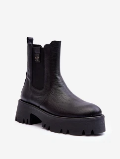 Kožené boty s patou na masivní platformě černé model 21632156 - Boto