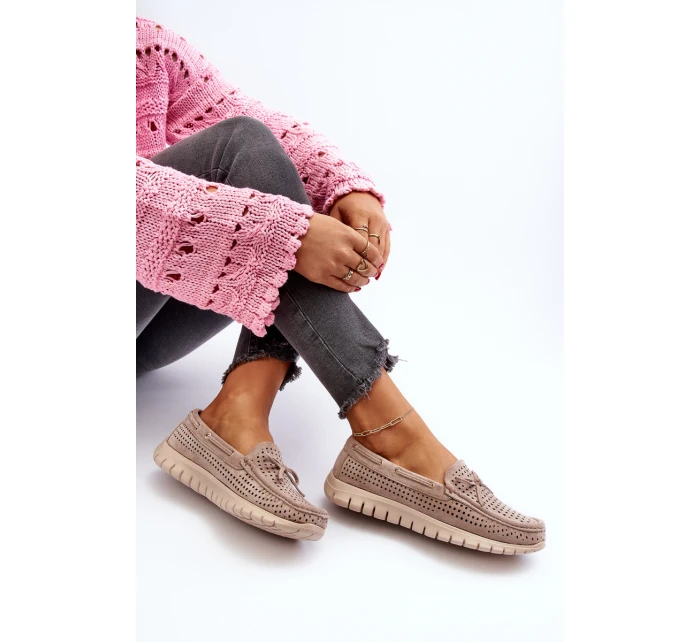 Mokasyny Damskie Z Kokardą Beżowe Reece