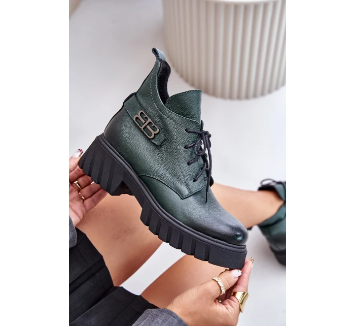 Dámské Kožené Kotníkové Boty S Svrškem Zateplené Tmavě Zelené model 21673818 - Zazoo