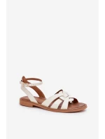 Kožené Dámské Sandály Na Plochém Podpatku Zazoo model 21682231 Ecru - Boto Kožené Dámské Sandály Na Plochém Podpatku Zazoo model 21682231 Ecru - Boto