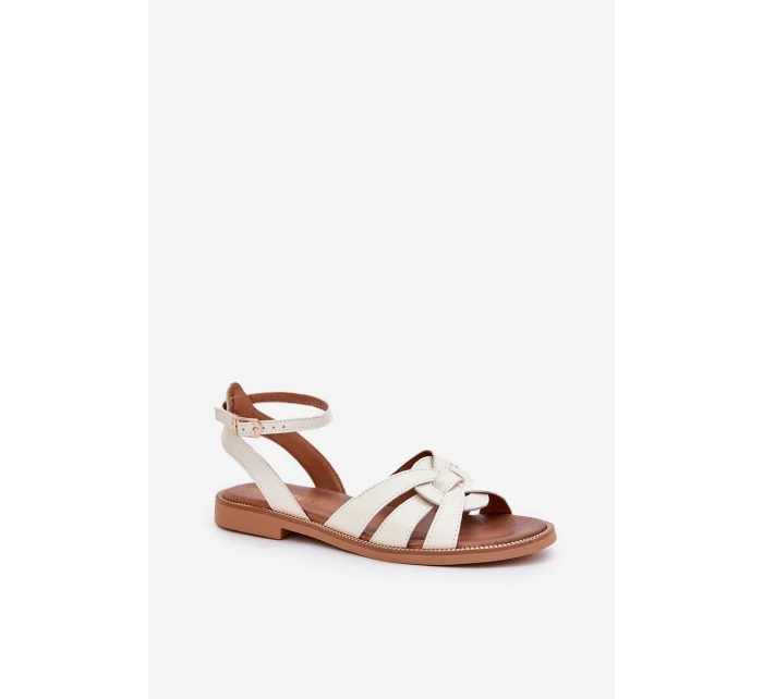 Kožené Dámské Sandály Na Plochém Podpatku Zazoo model 21682231 Ecru - Boto Kožené Dámské Sandály Na Plochém Podpatku Zazoo model 21682231 Ecru - Boto