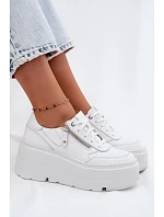 Kožené dámské tenisky na masivní platformě model 22130428 Bílé - Zazoo