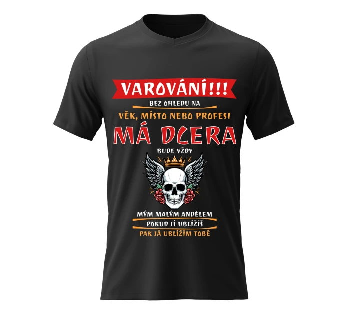 Pánské bavlněné tričko s potiskem - MÁ DCERA BUDE VŽDY MÝM MALÝM ANDĚLEM - černé