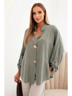 Dámska košeľa s ozdobnými gombíkmi 61953 Khaki zelená - K-Fashion