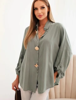 Dámská košile s ozdobnými knoflíky 61953 Khaki zelená - K-Fashion