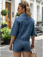 Dámska džínsová košeľová bunda so šatkou modrá FashionStreet TY5693 Dámska džínsová košeľová bunda so šatkou modrá FashionStreet TY5693