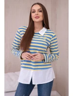 Pruhovaná bavlnená blúzka s golierom denim+žltá
