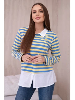 Pruhovaná bavlnená blúzka s golierom denim+žltá