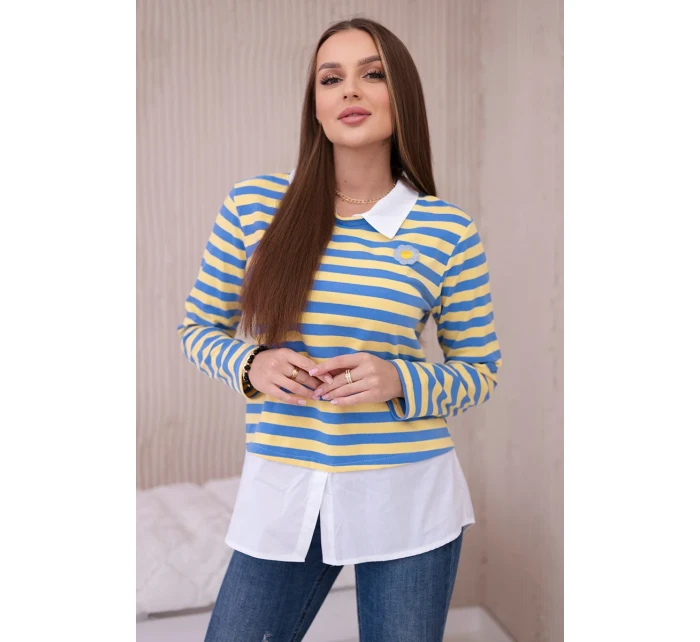 Pruhovaná bavlnená blúzka s golierom denim+žltá