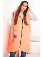 Dámske Plus veľkosť prešívaná vesta s kapucňou so zipsom Orange Neon