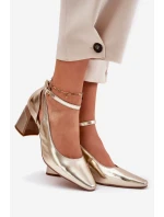 Kožené Lodičky Na Podpatku model 21694769 Zlaté - Maciejka