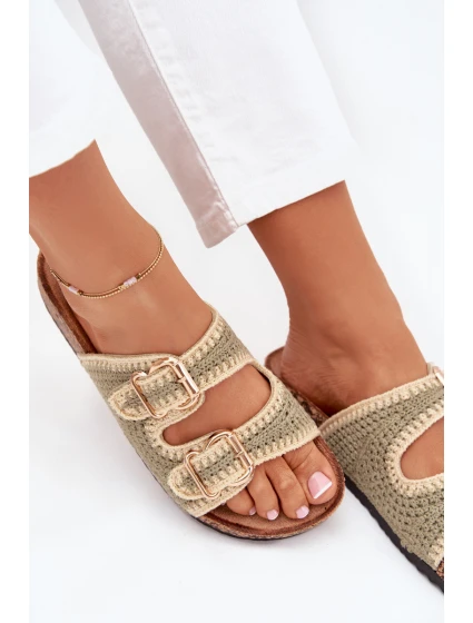 Dámske háčkované papuče so zlatými prackami - zelené Fenira Dámske háčkované papuče so zlatými prackami - zelené Fenira