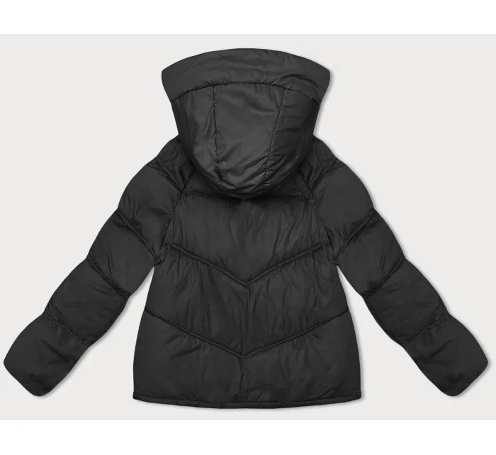 Dámska čierna voľná bunda s kapucňou (8118)