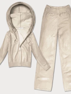 Svetlo béžový dvojdielny pletený set - mikina a nohavice (26C8803-159)